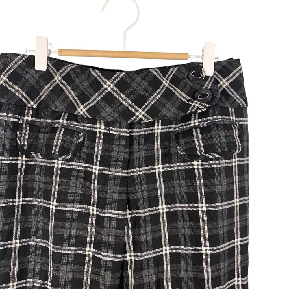 Taikonhu for Anthropology Plaid Women's Wide leg Pants Black /White Fully lined - Picture 2 of 9